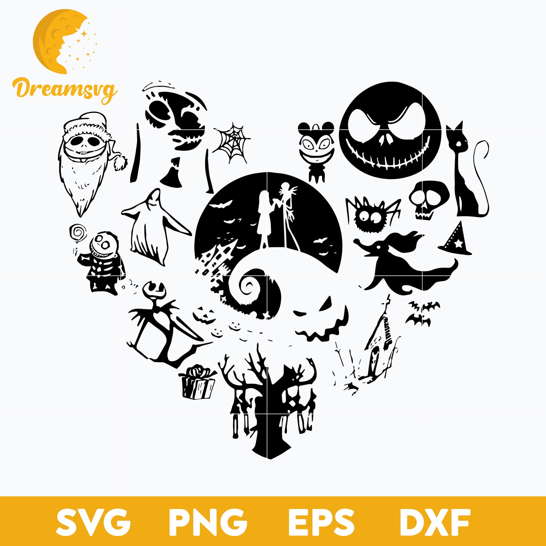 The Nightmare Before Christmas Heart SVG, Christmas SVG, PNG DXF EPS Digital File.
