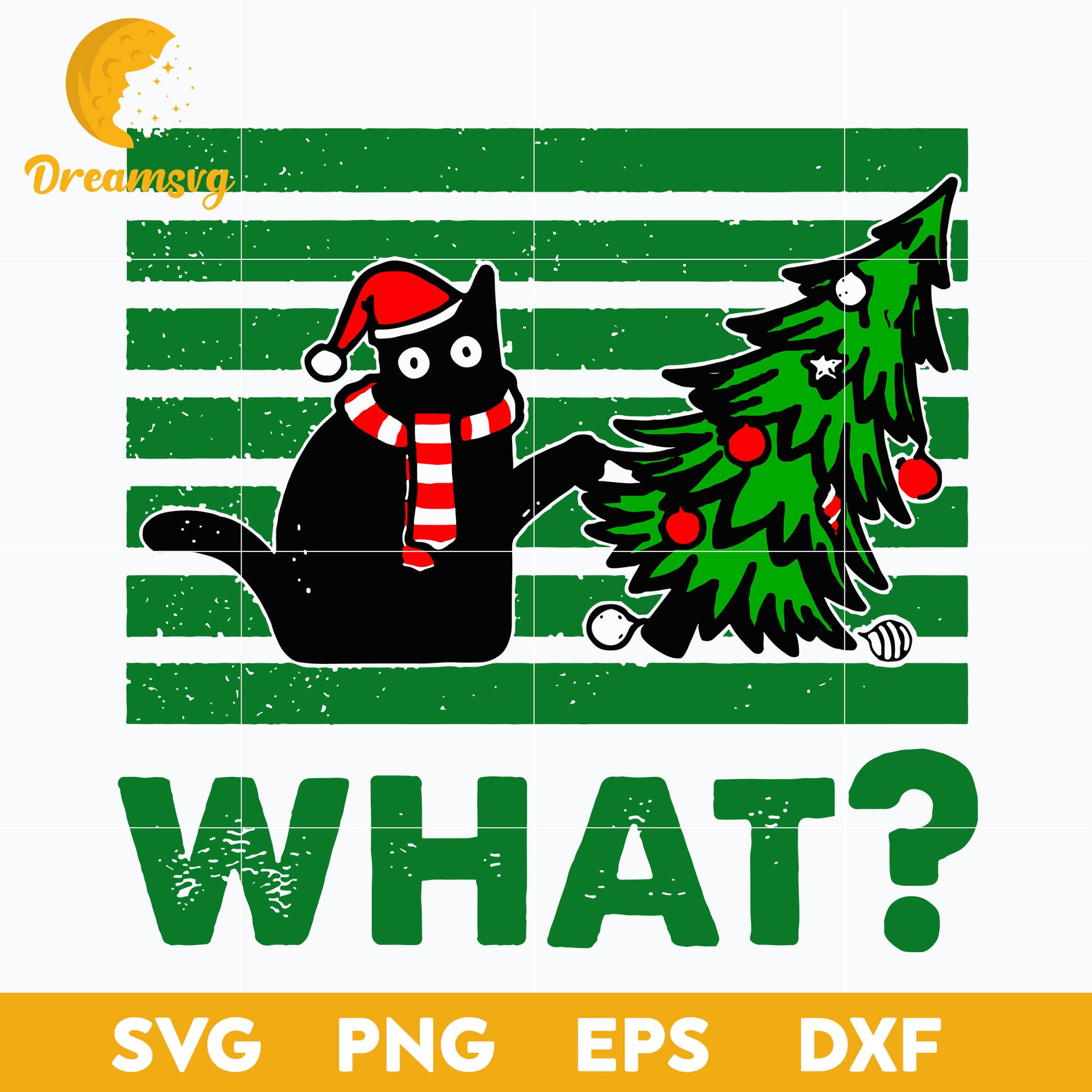 Vintage Black Cat What Christmas SVG, Christmas SVG, PNG DXF EPS Digital File.