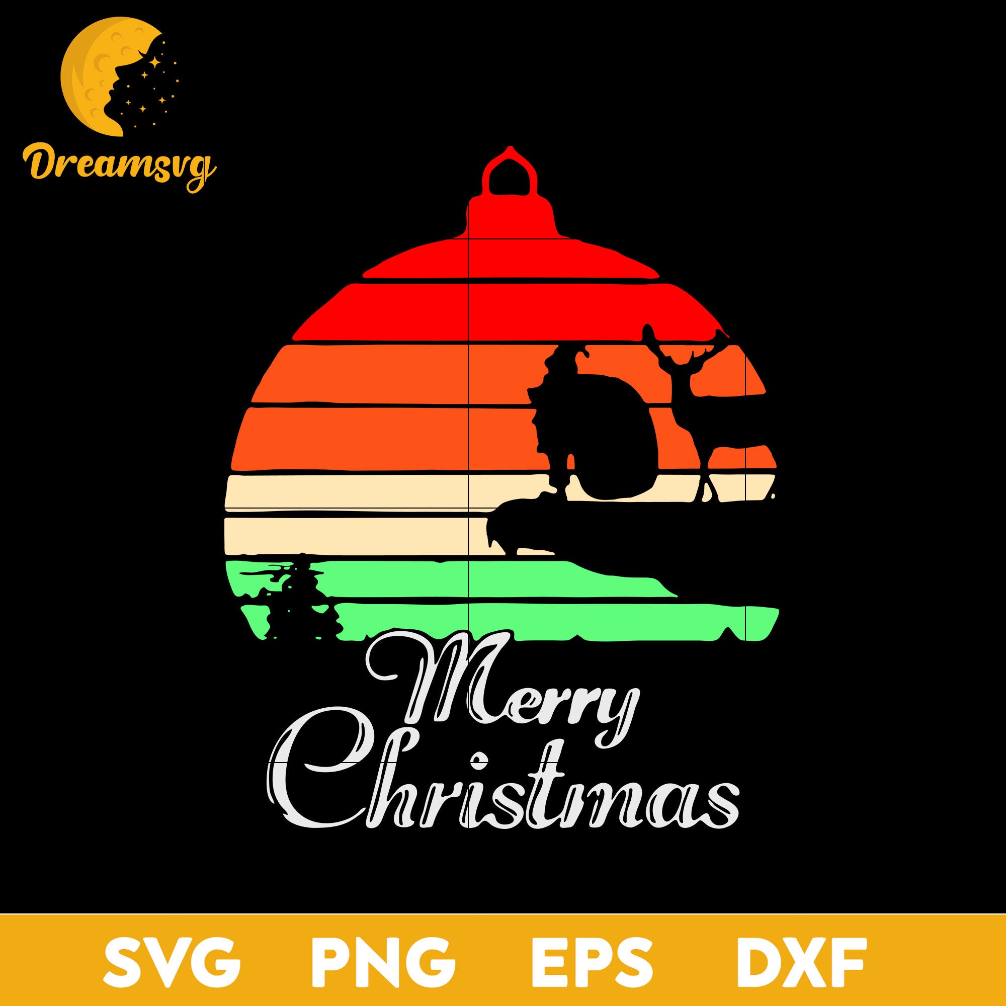 Vintage Merry Christmas Decoration SVG, Christmas SVG, PNG DXF EPS Digital File.