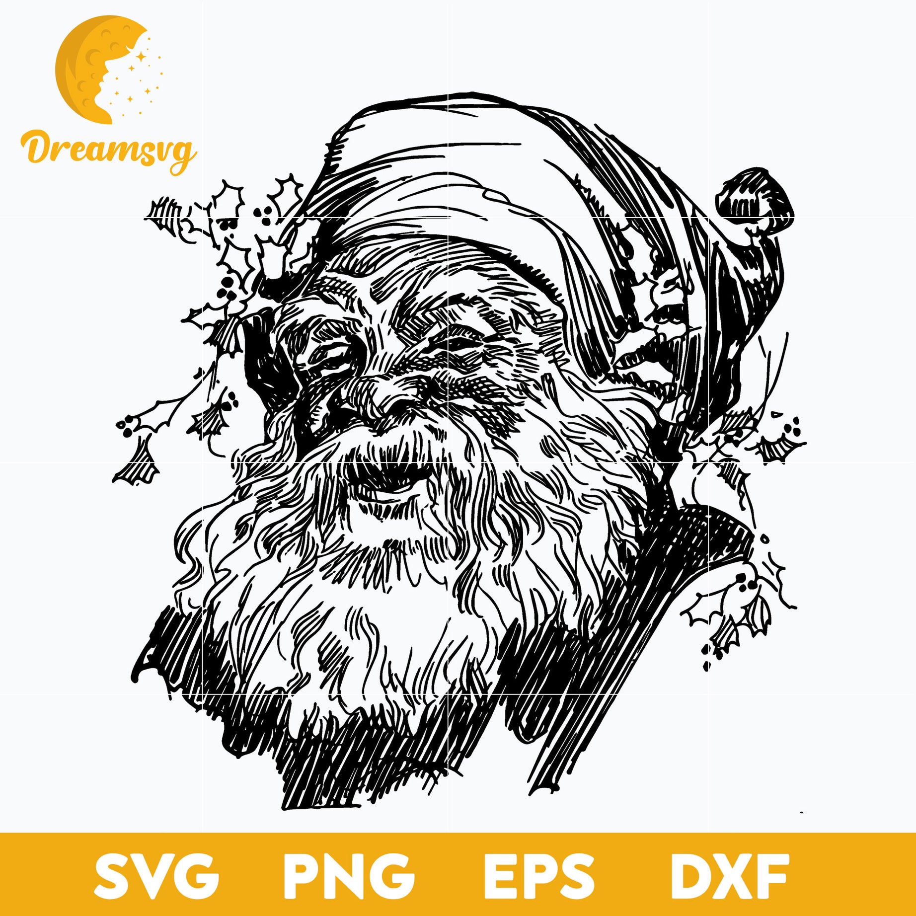 Vintage Santa Claus Hand Draw SVG, Christmas SVG, PNG DXF EPS Digital File.