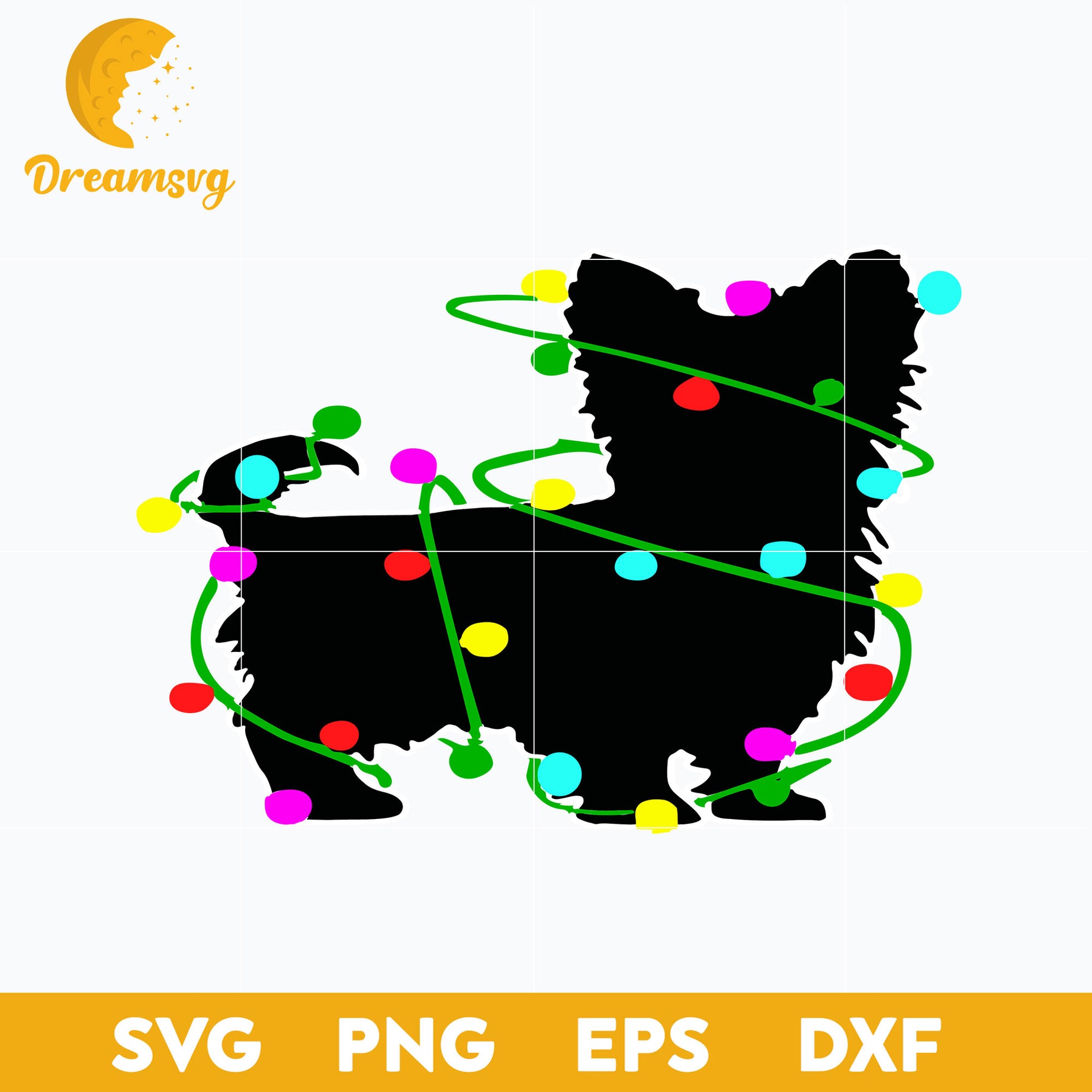 Yorkshire Terrier Christmas Pajama Lights SVG, Christmas SVG, PNG DXF EPS Digital File.