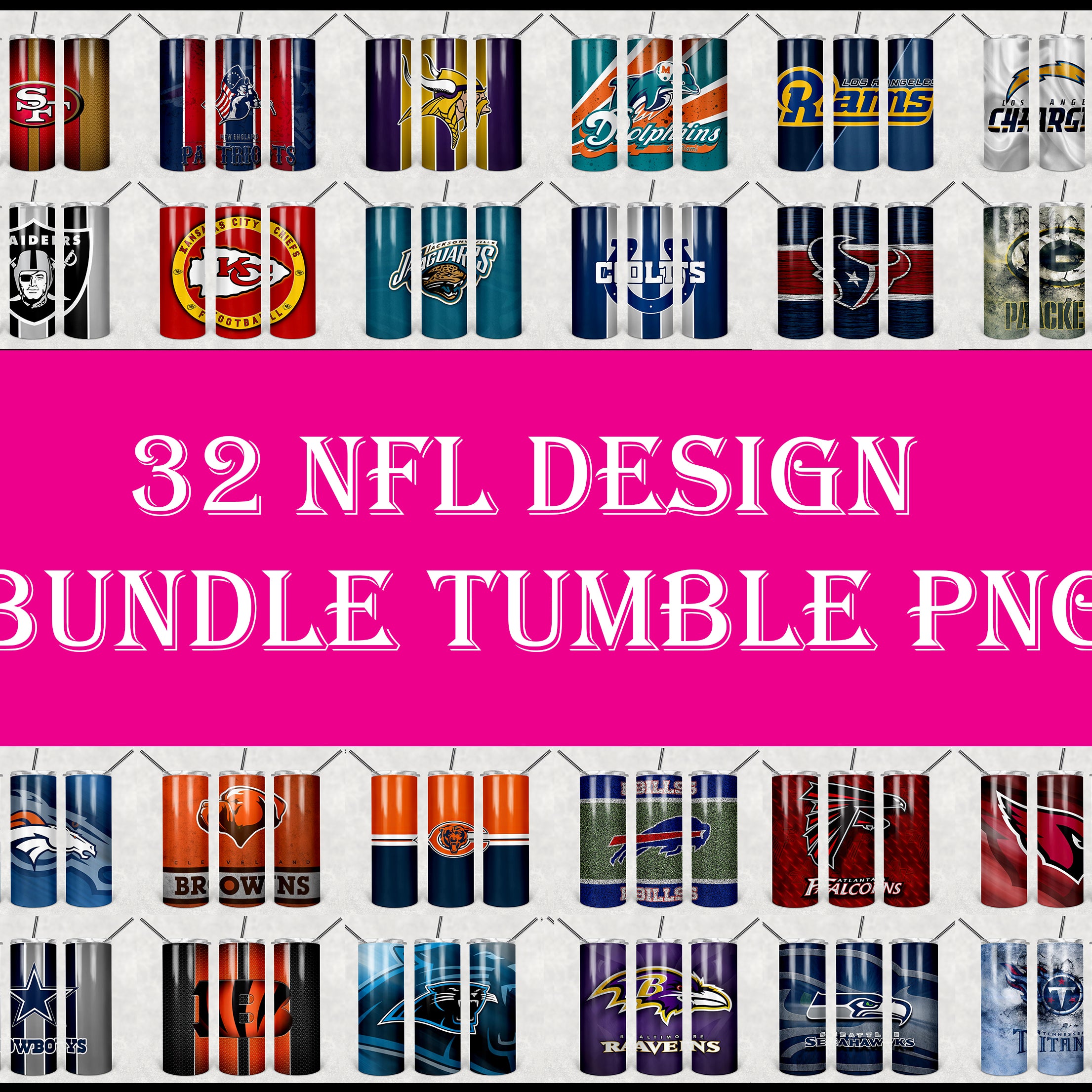 32 Football Tumbler 20oz Design, Football team tumbler design template, NFL Sublimate tumbler 20oz Design