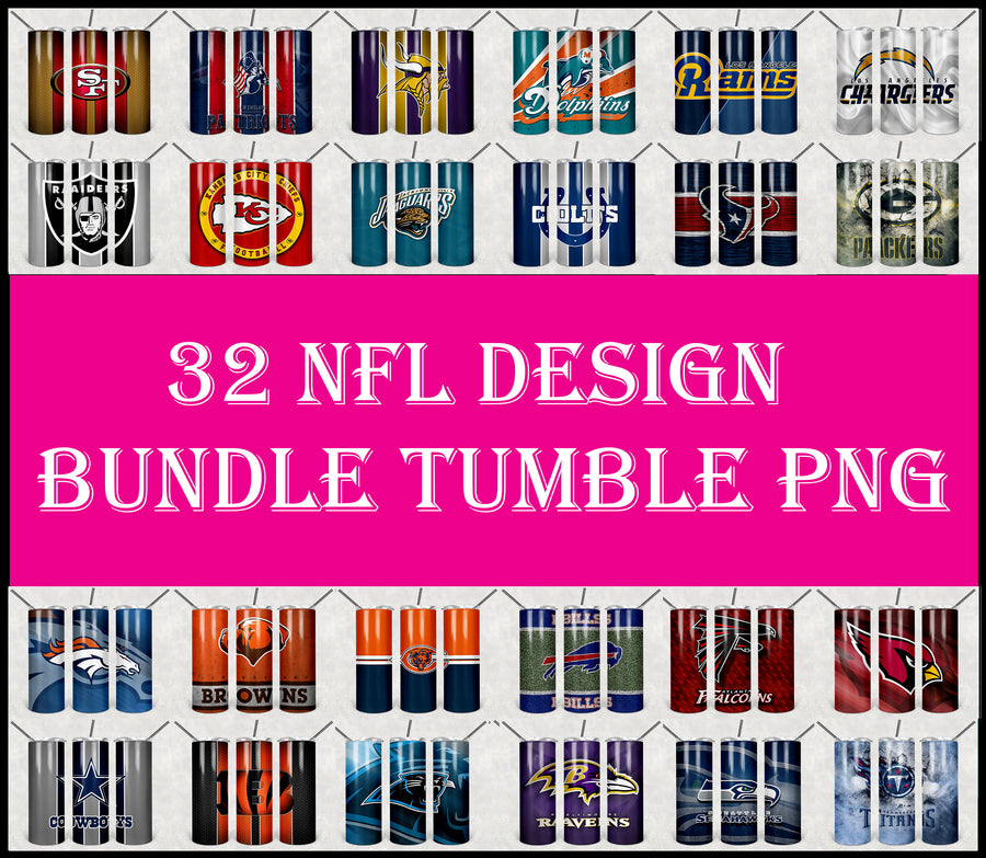 32 Football Tumbler 20oz Design, Football team tumbler design template, NFL Sublimate tumbler 20oz Design
