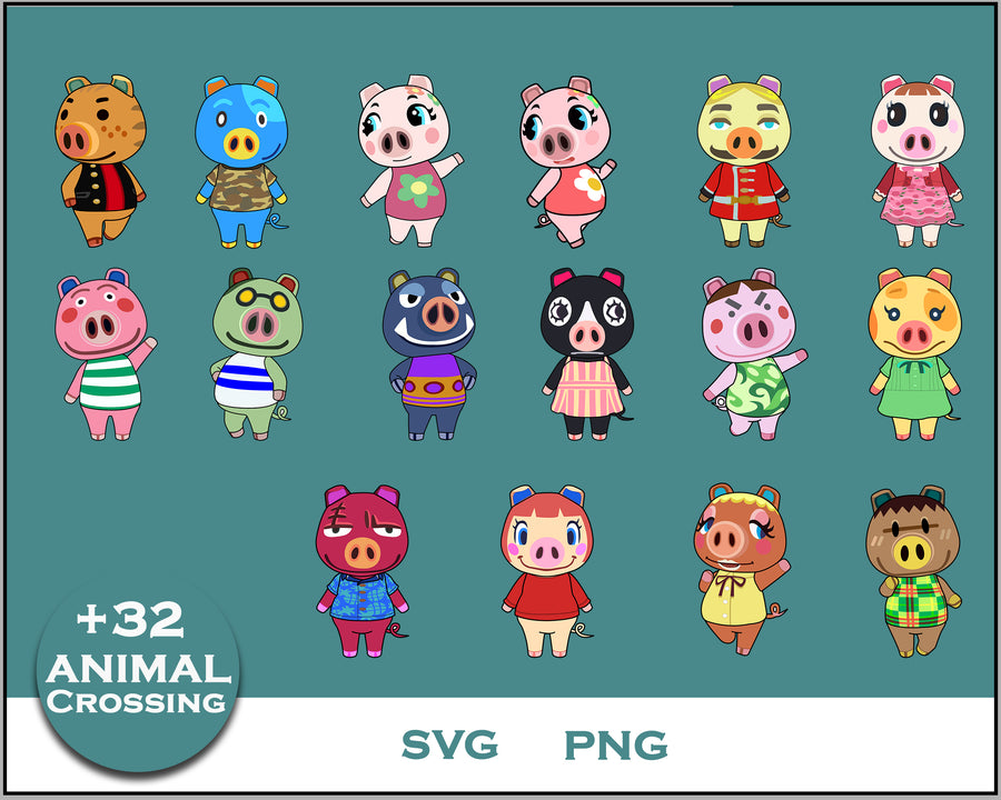 32+ Pigs Svg Bundle, Animal Crossing Svg Bundle, Animal Crossing Svg, Cartoon svg, png digital file
