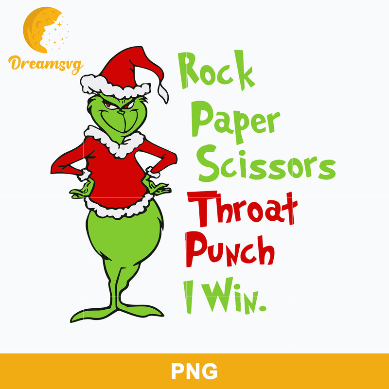 Rock Paper Scissors Throat Punch I Win PNG, Grinch Christmas PNG, Chri