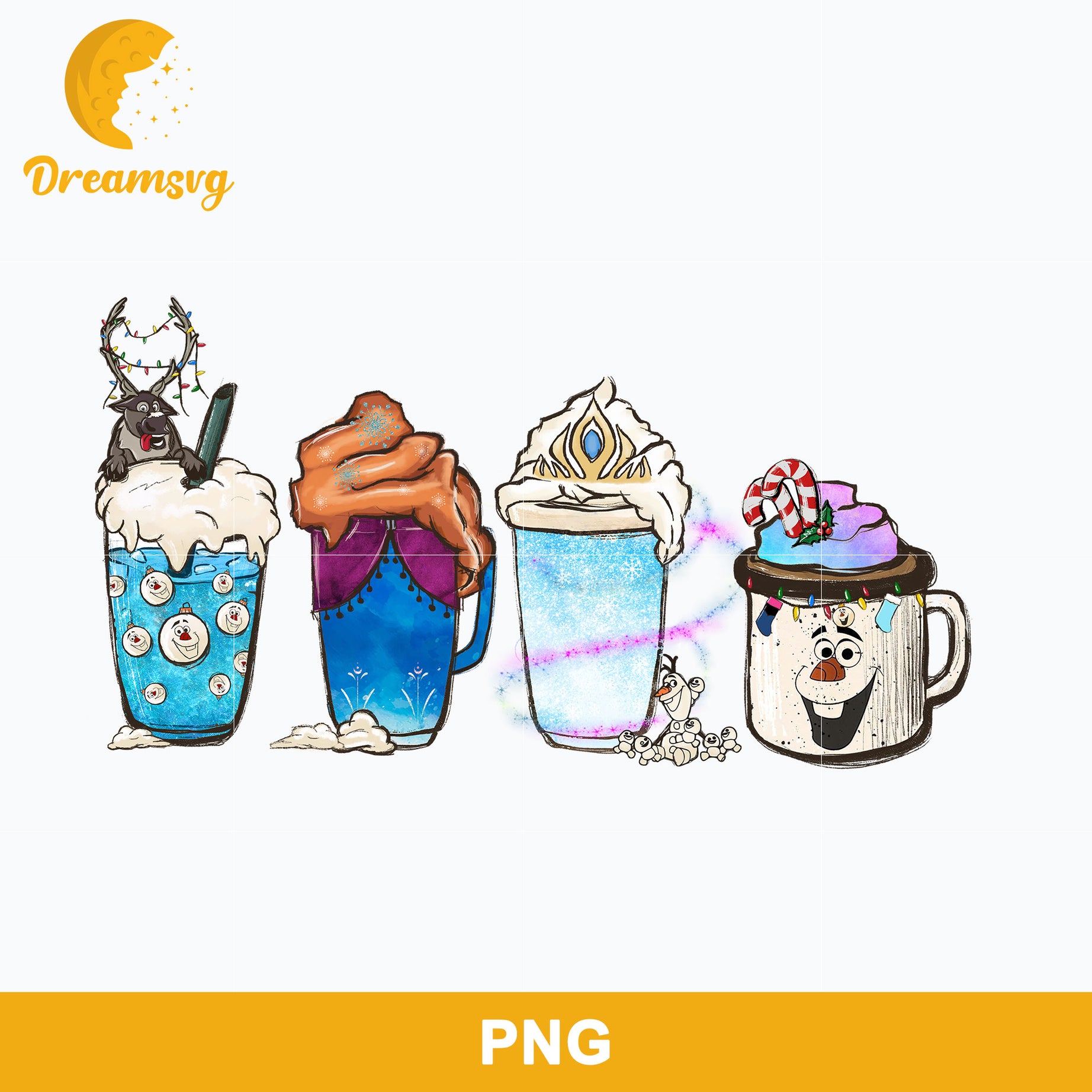 Olaf Christmas Coffee PNG, Reindeer Christmas PNG, Christmas Drink Coffee PNG.