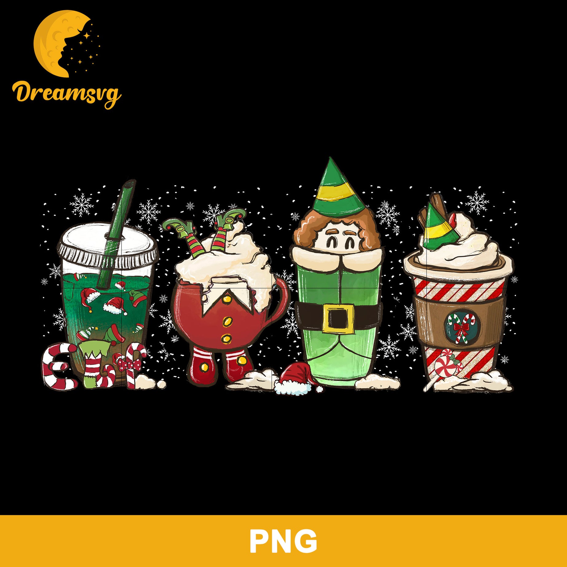 Christmas Elf Coffee PNG, Elf Christmas PNG, Christmas Drink Coffee PNG.