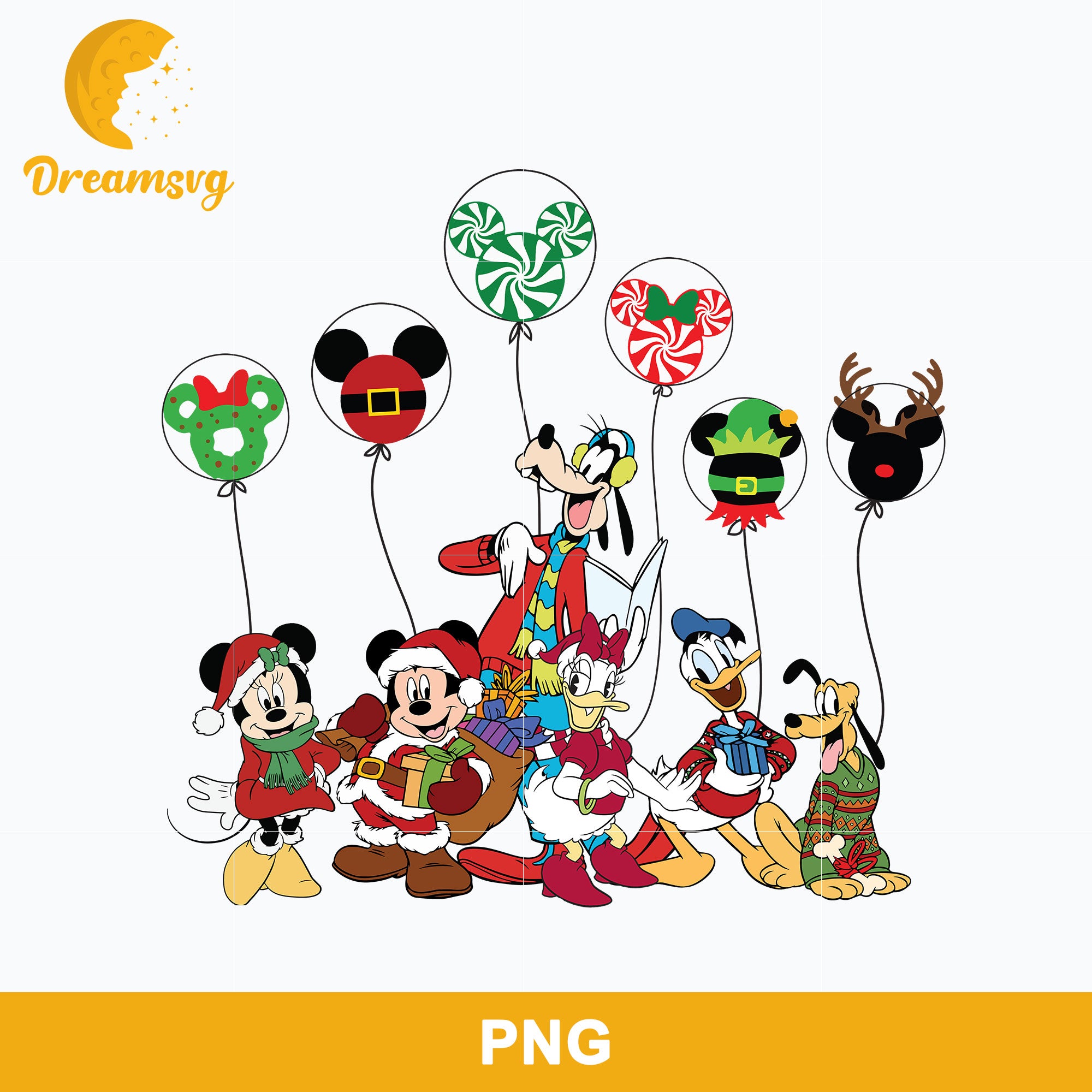 Mickey Mouse Friends Balloon Christmas PNG, Christmas PNG Digital File.