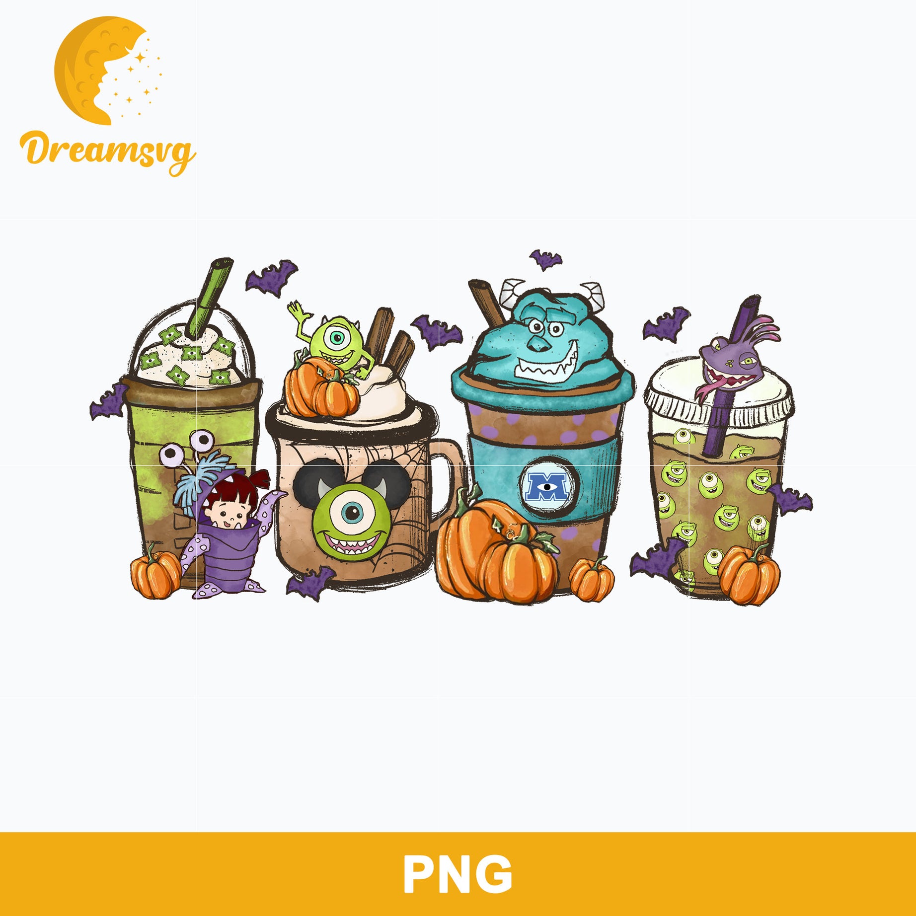 Monsters Halloween Coffee Latte PNG, Monsters Fall Coffee PNG, Monsters Inc Png