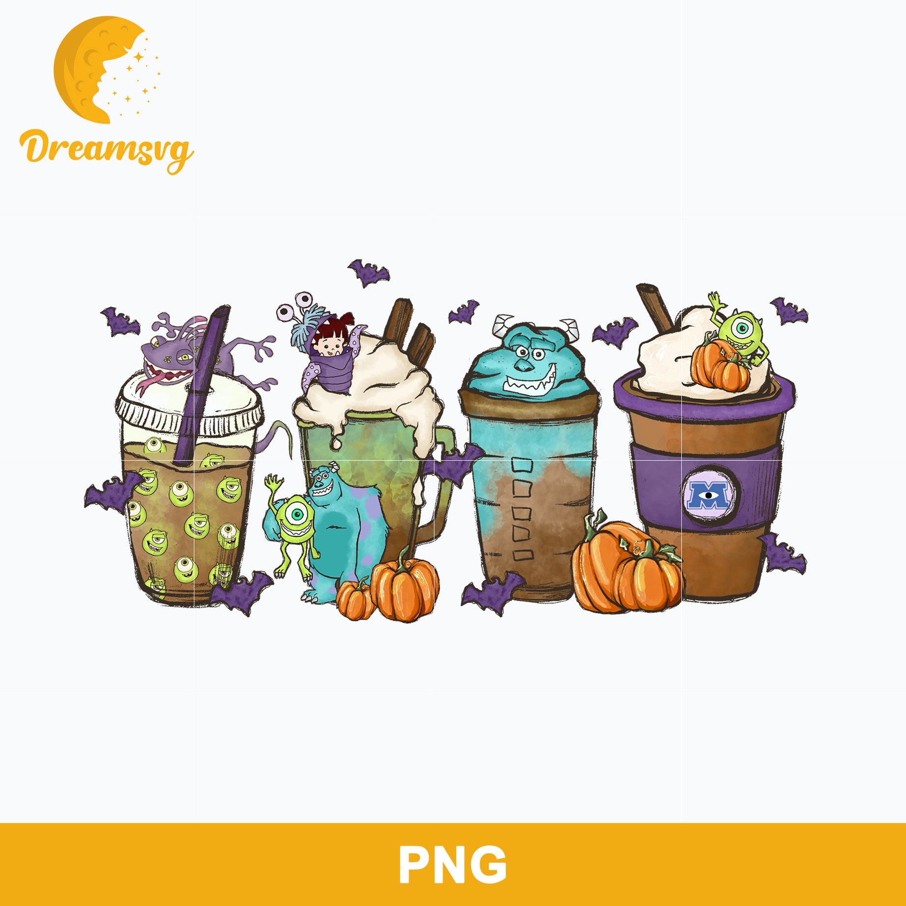 Monsters Halloween Coffee Latte PNG, Monsters Fall Coffee PNG, Halloween Coffee PNG