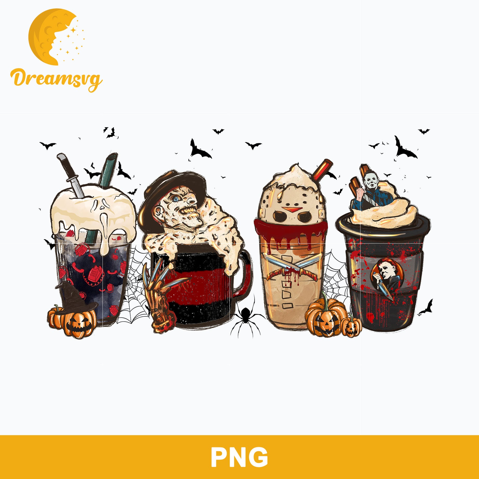 Horror Halloween Coffee Latte PNG, Horror Fall Coffee PNG, Coffee Halloween PNG