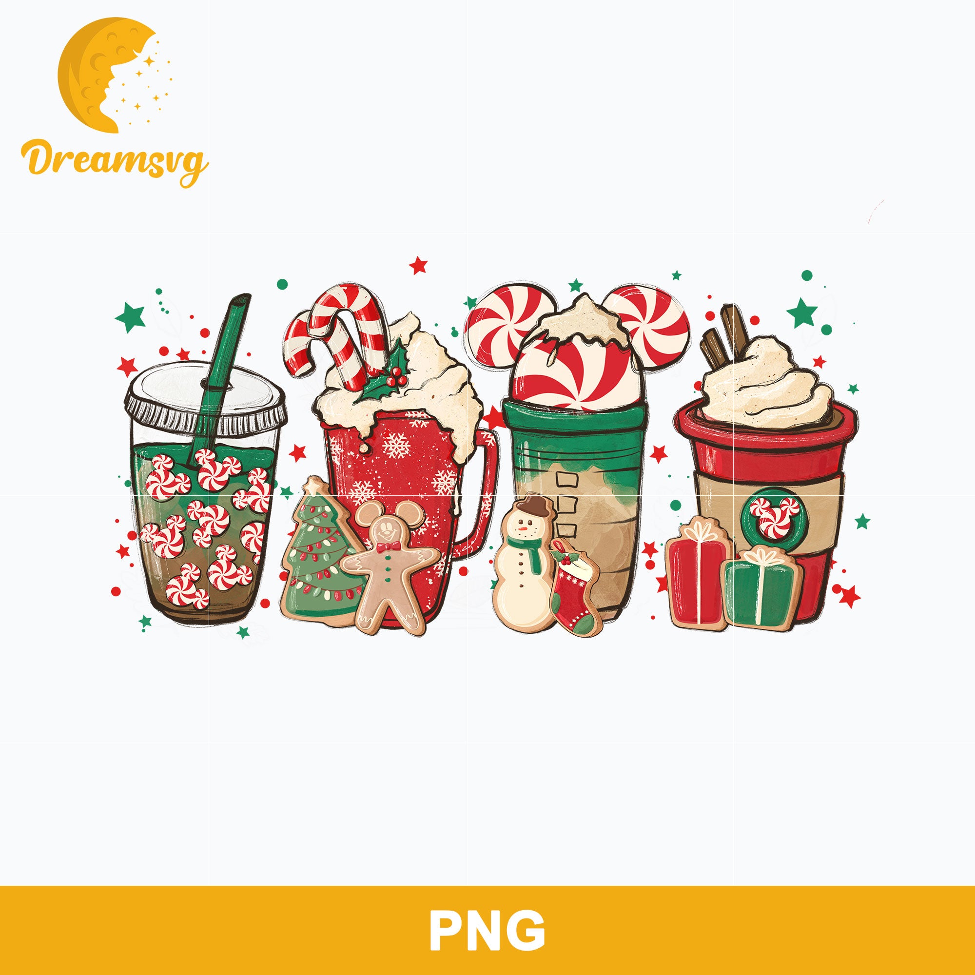 Mickey Peppermint Coffee Christmas PNG, Disney Christmas PNG.