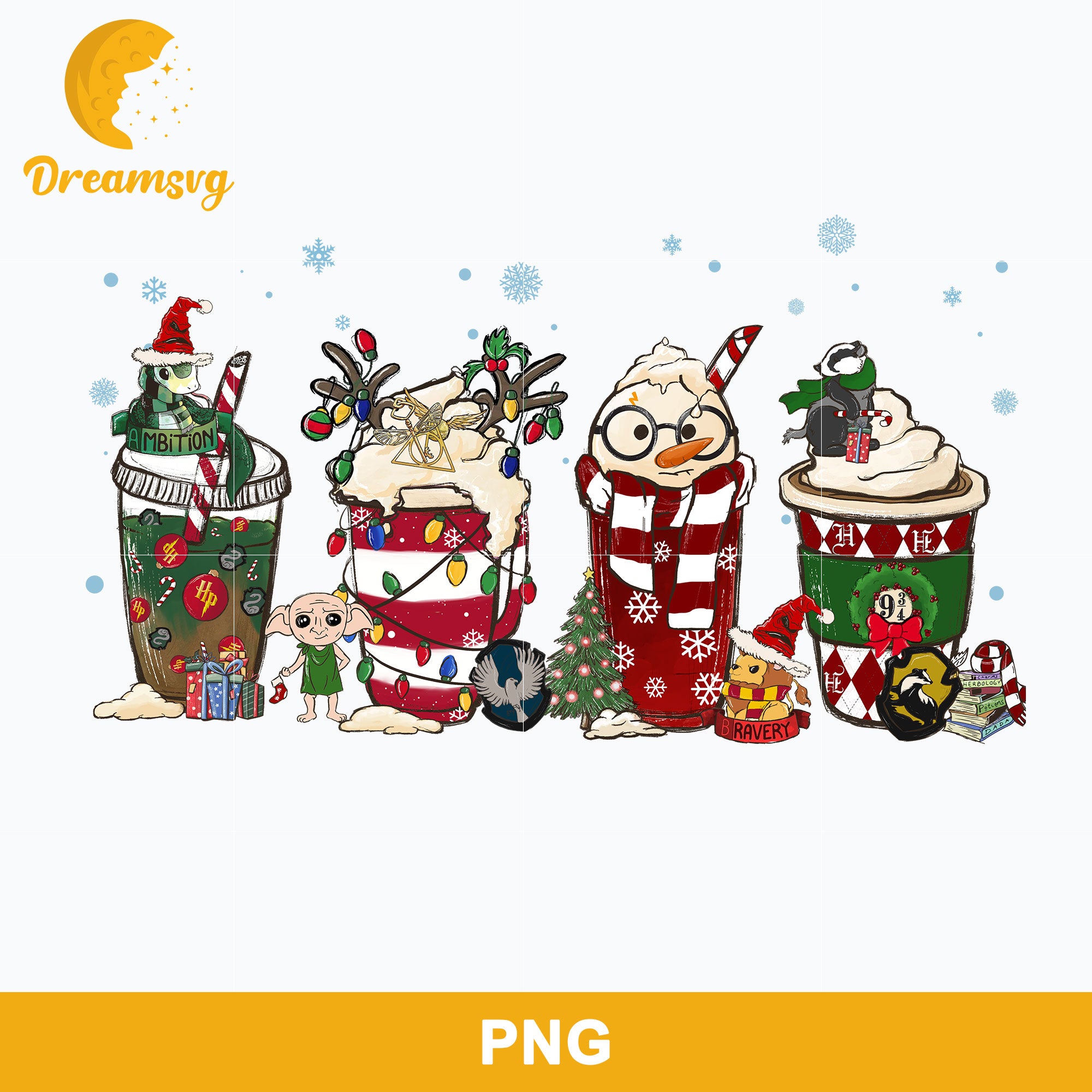 Snowman Christmas Coffee Cups PNG, Christmas PNG File.