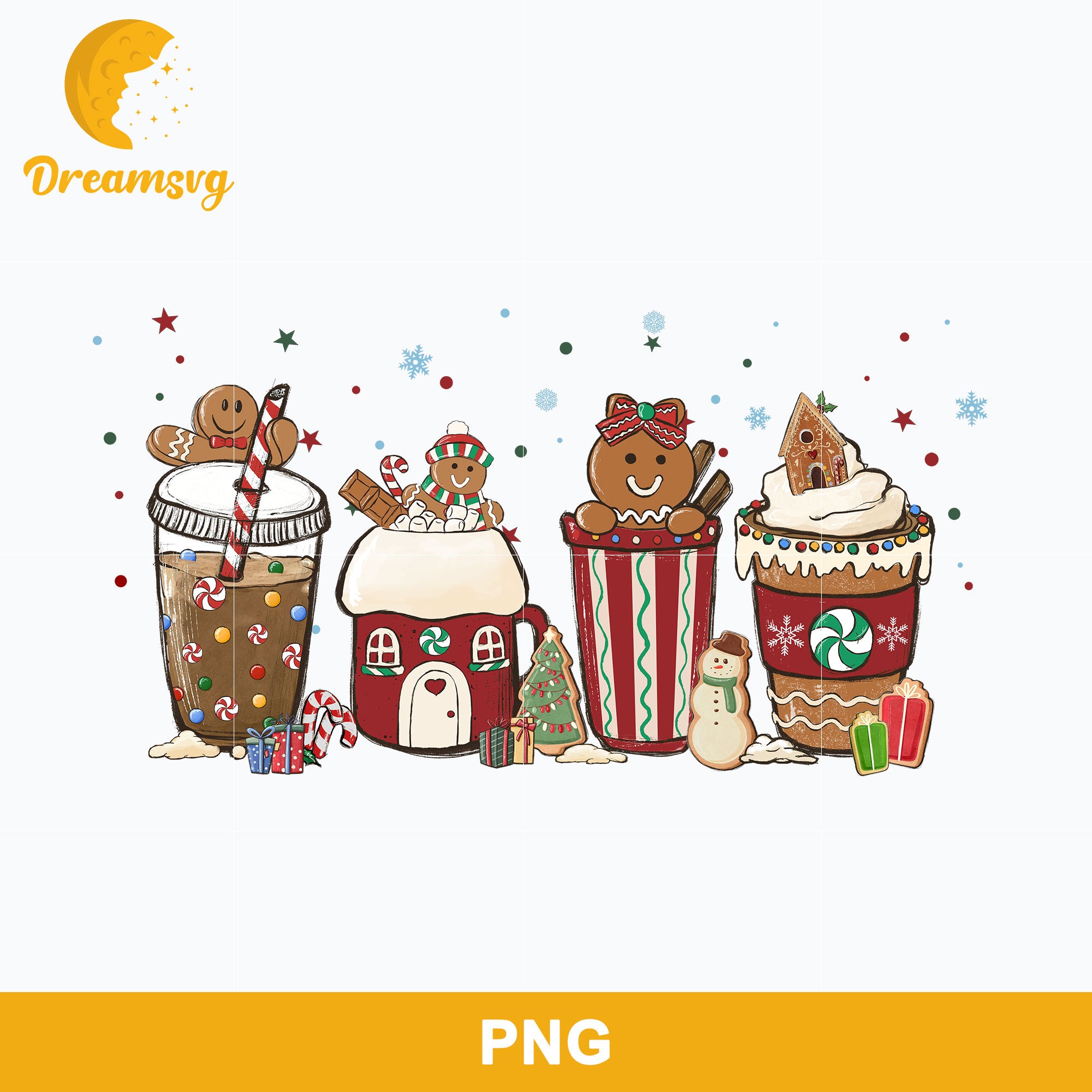 Gingerbread Coffee Christmas PNG, Christmas Coffee PNG File.