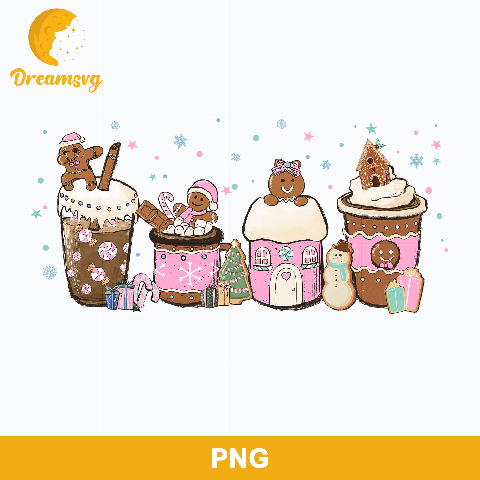 Gingerbread Santa Claus Hat Christmas Coffee PNG, Christmas PNG File.