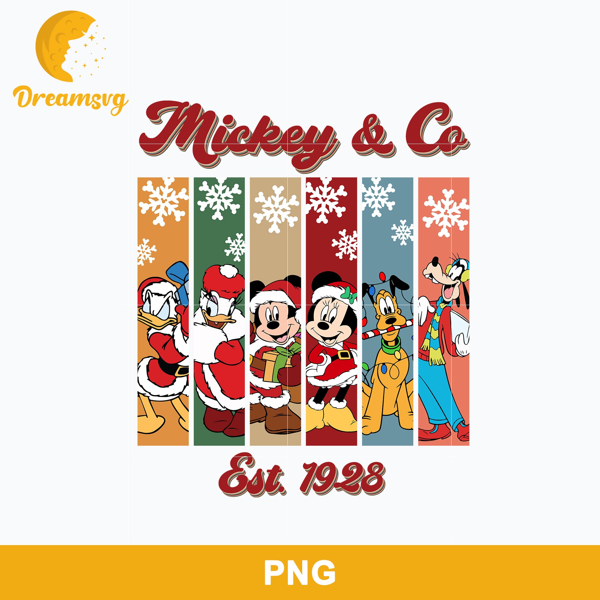Mickey & Co Est.1928 PNG, Mickey Mouse Christmas PNG File.