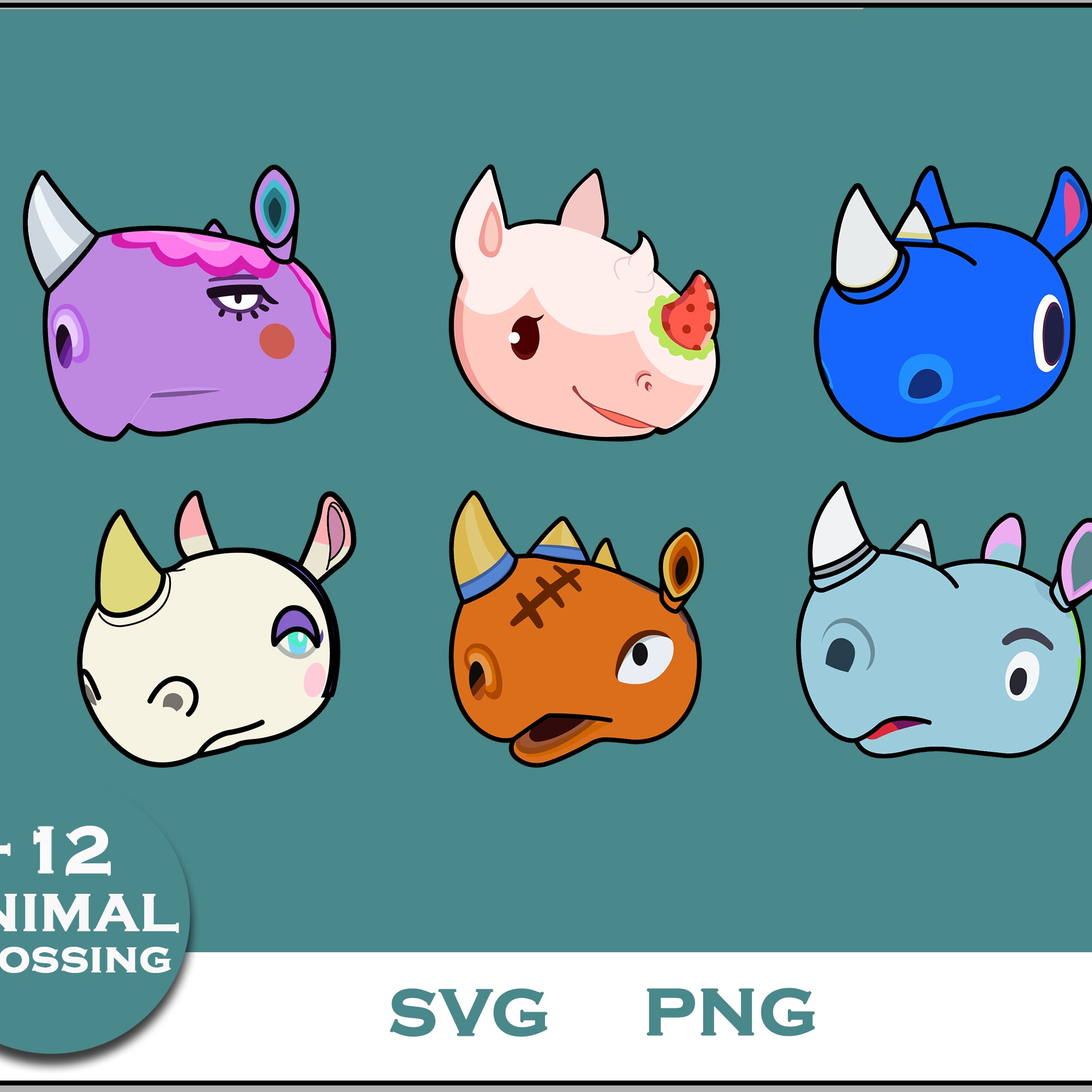 12+ Rhino Svg Bundle, Animal Crossing Svg Bundle, Animal Crossing Svg, Cartoon svg, png digital file