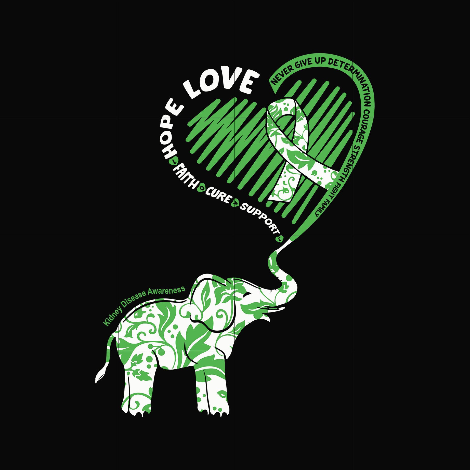 Cute Elephant With Heart Kidney Disease Awareness svg, png, dxf, eps digital file TD111