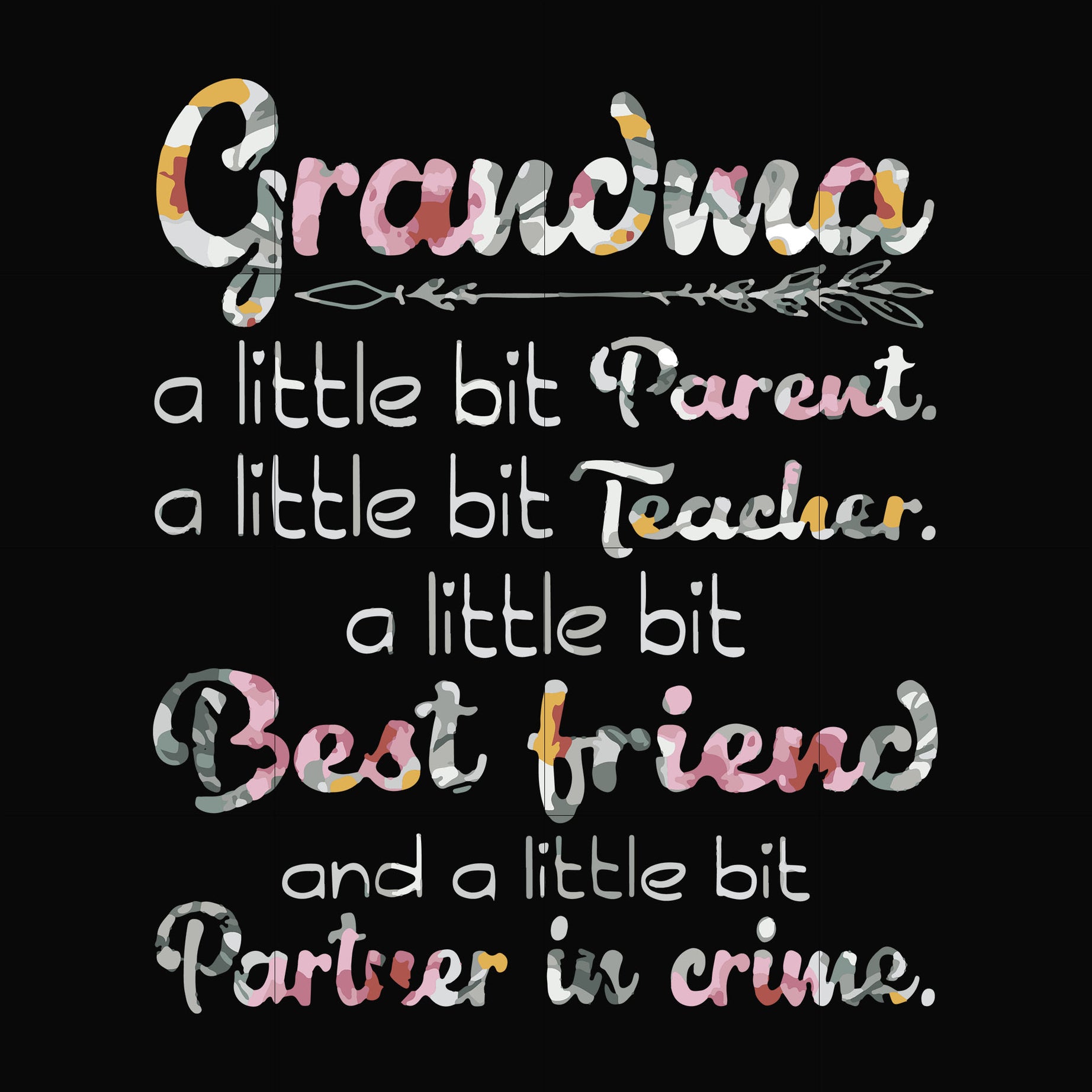 Grandma a little bit Parent a little bit teacher a little bit best friend and a little bit partner in crime svg, png, dxf, eps file FN000460