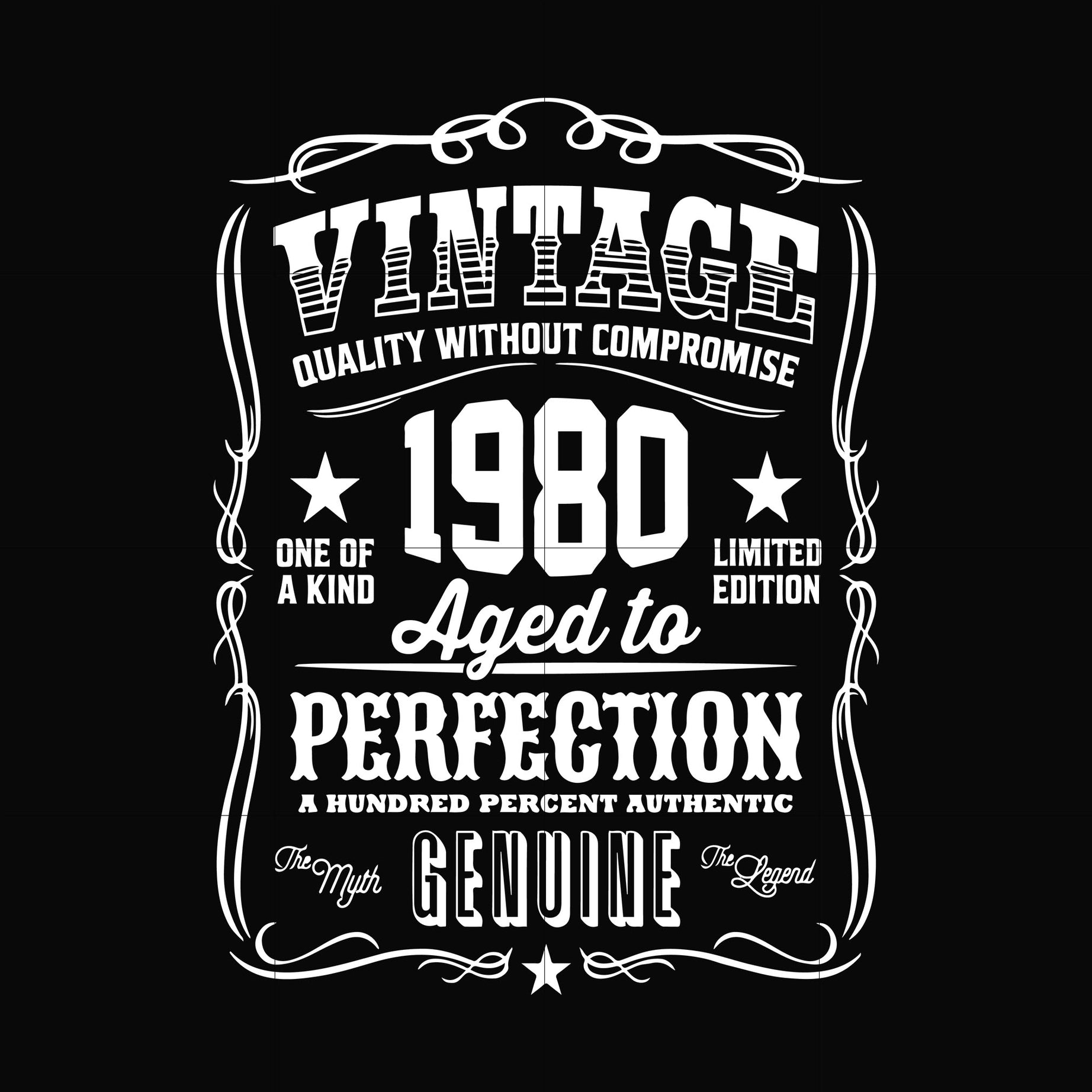 Vintage quality without compromise 1980 aged to perfection a hundred percent authentic svg, png, dxf, eps file FN000284