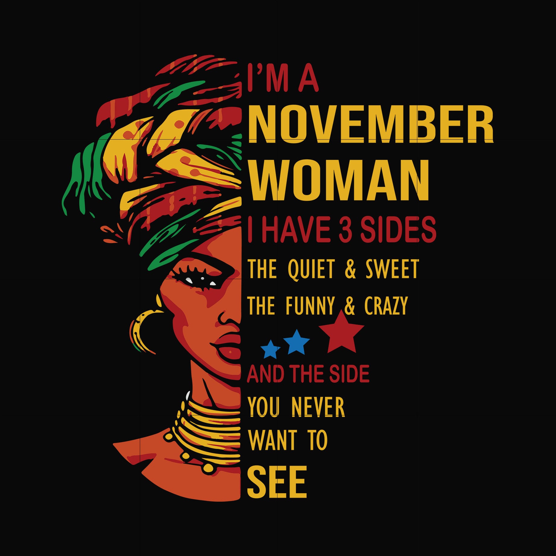 I'm a November woman i have a 3 sides the quiet & sweet the funny & crazy and the side you never want to see svg, birthday svg, png, dxf, eps digital file