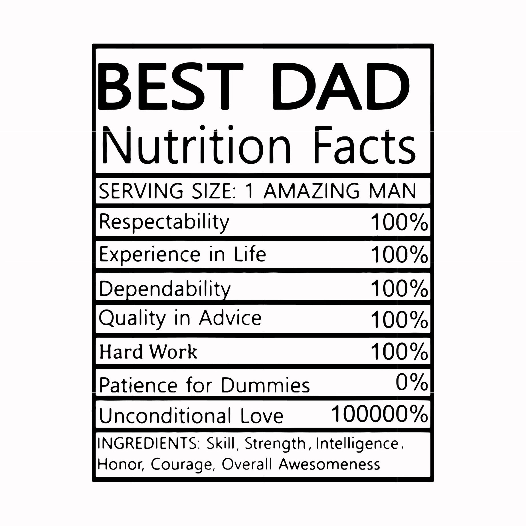 Best Dad nutrition facts svg, png, dxf, eps, digital file TD56