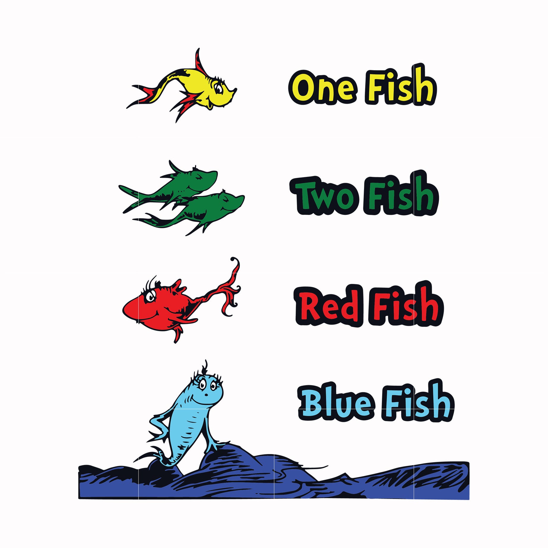 One fish two fish red fish blue fish svg, png, dxf, eps file DR00038