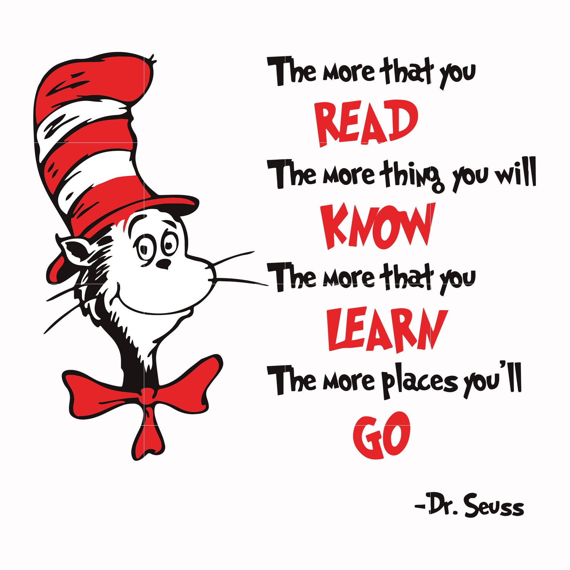The more that you read the more thing you will know the more that you learn the more places you'll go svg, png, dxf, eps file DR000142