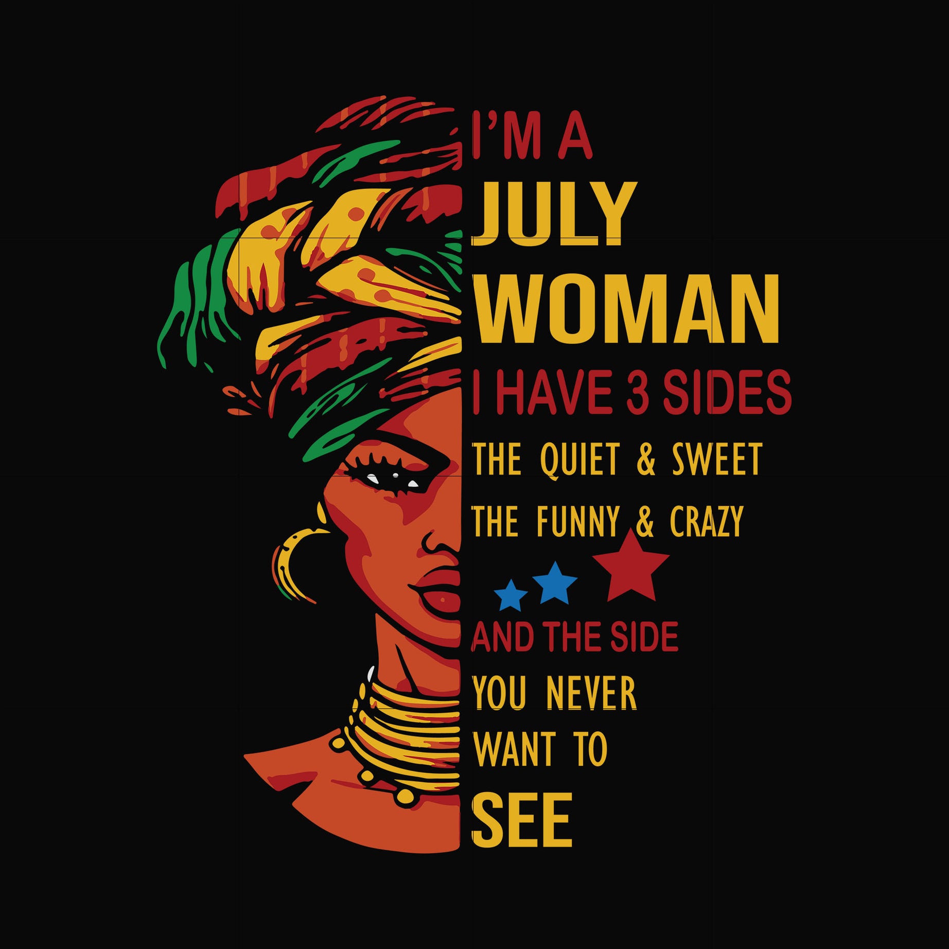 I'm a July woman i have a 3 sides the quiet & sweet the funny & crazy and the side you never want to see svg, birthday svg, png, dxf, eps digital file