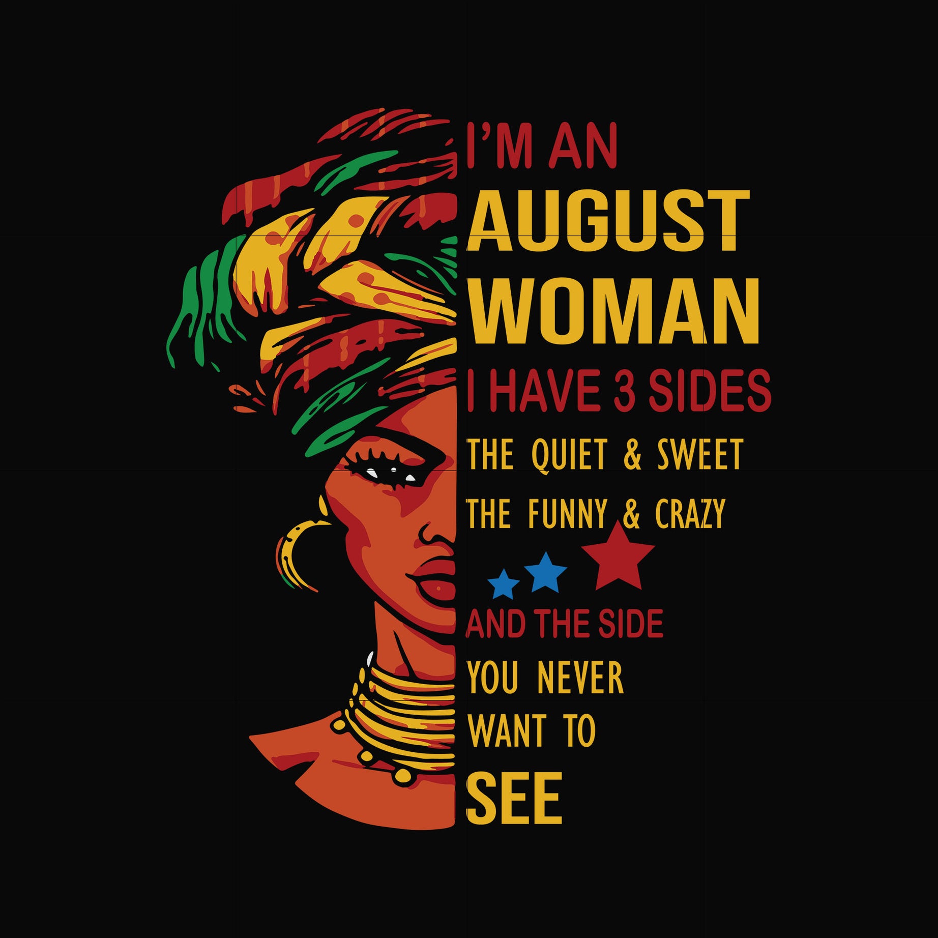 I'm a august woman i have a 3 sides the quiet & sweet the funny & crazy and the side you never want to see svg, birthday svg, png, dxf, eps digital file BD0145
