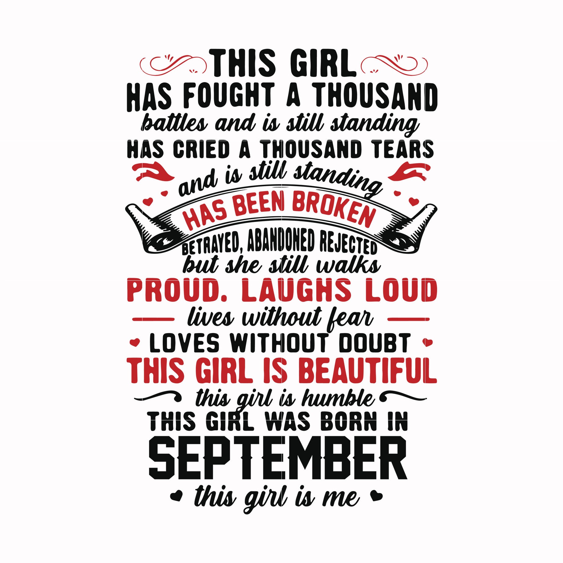 This girl has fought a thousand battles and is still standing svg, This girl was born in September svg, birthday svg, png, dxf, eps digital file NBD0104