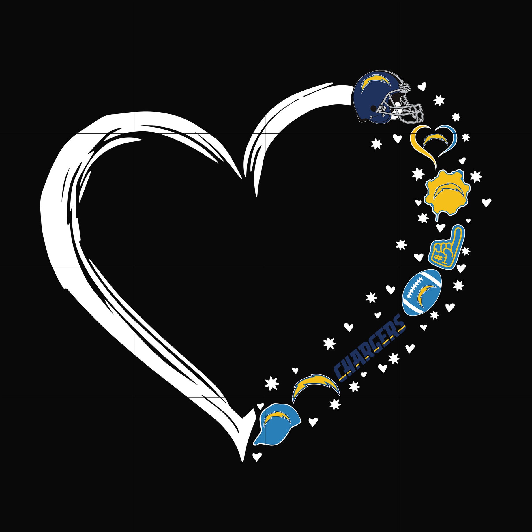 Los Angeles Chargers heart svg, Chargers svg, png, dxf, eps digital file NNFL0109