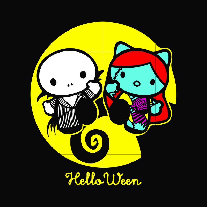 jack and sally hello kitty halloween svg, png, dxf, eps, digital file HLW0041