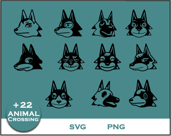 +22 Wolf Svg Bundle, Animal Crossing Svg Bundle, Animal Crossing Svg, Cartoon svg, png digital file