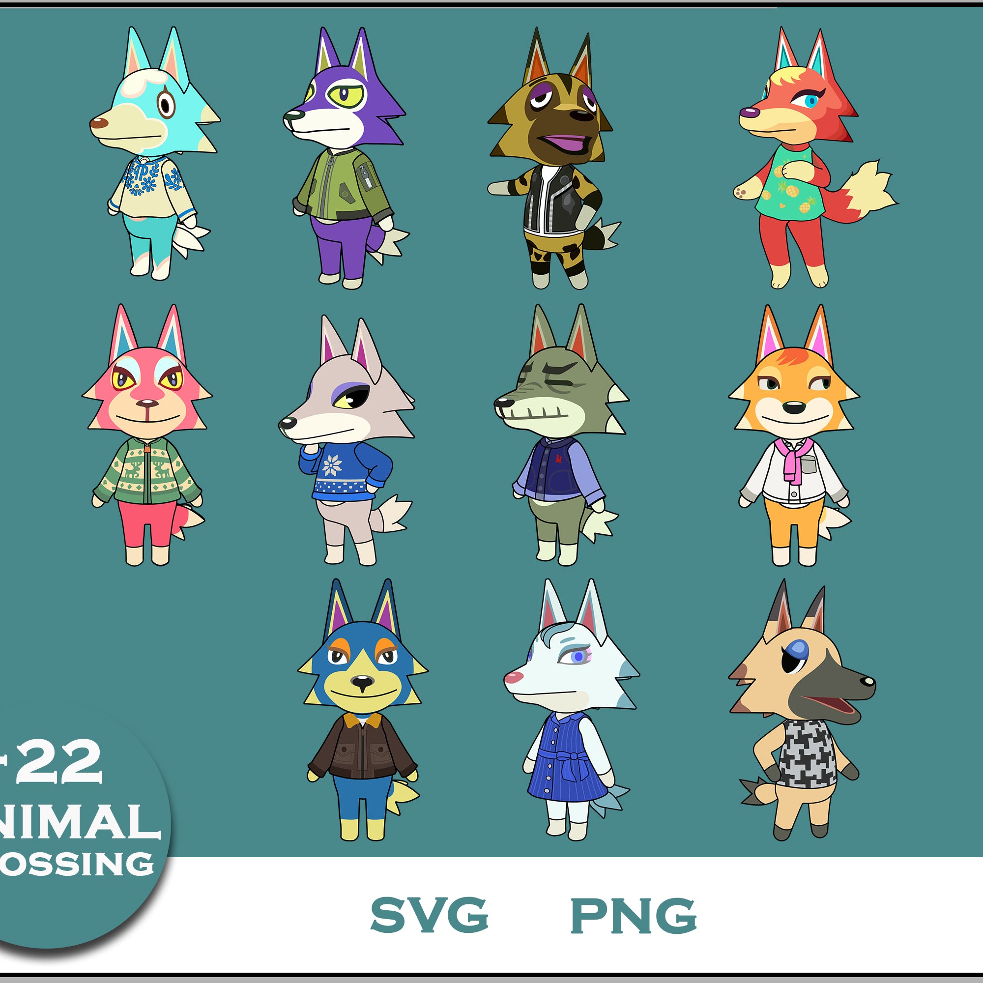 22+ Wolf Svg Bundle, Animal Crossing Svg Bundle, Animal Crossing Svg, Cartoon svg, png digital file